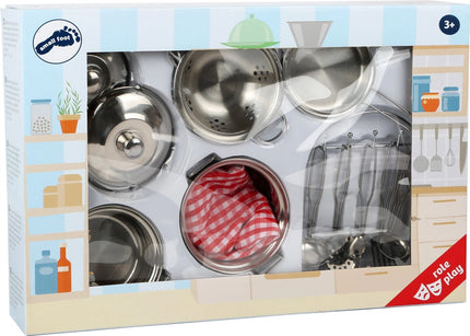 Set of cookware and kitchen utensils
