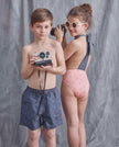Rayon and drawstring children's swimsuit