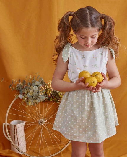 Green and white cotton dress