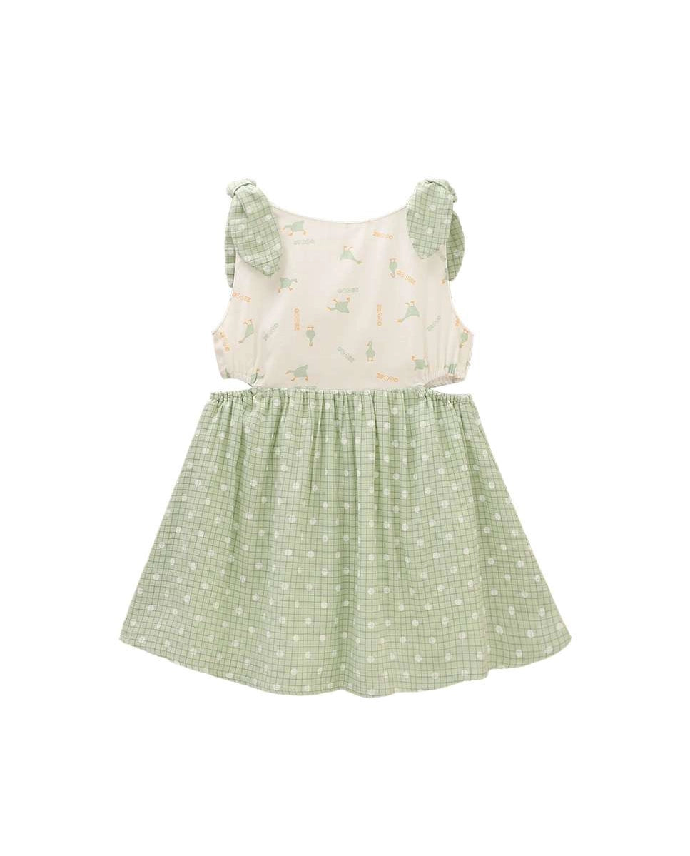 Green and white cotton dress