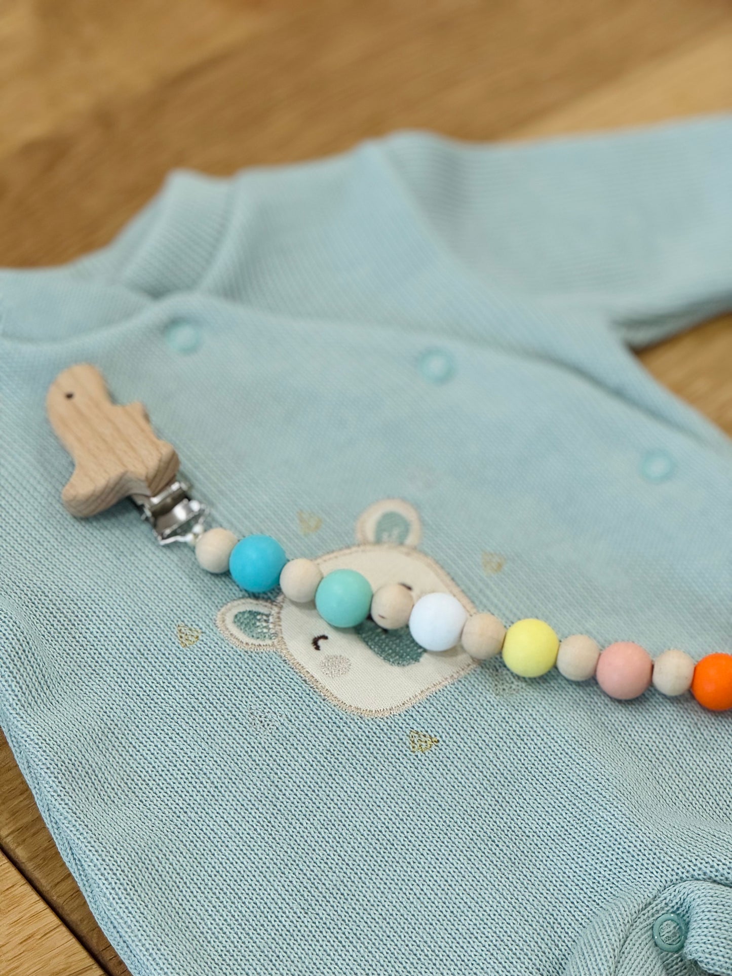 Clip ciuccio in legno e silicone